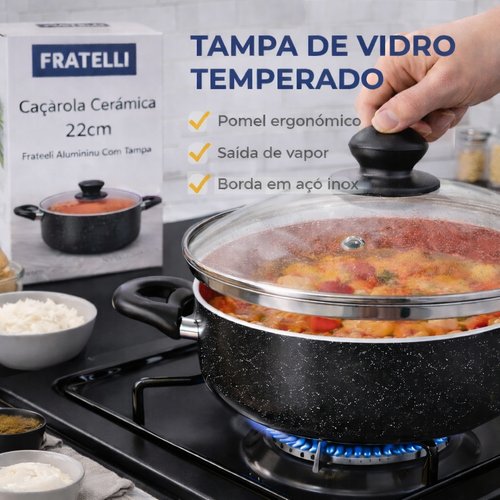 Caçarola Com Tampa Revestimento Cerâmico 22cm