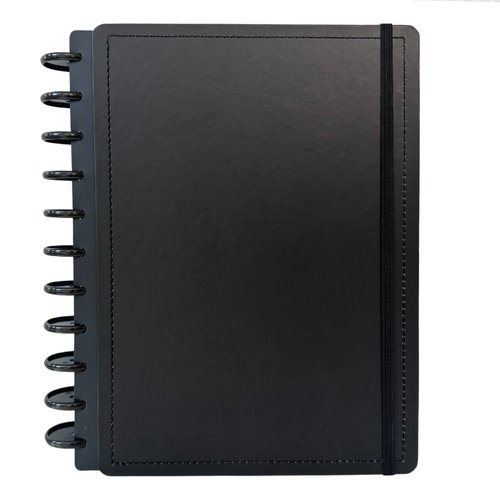 Caderno Inteligente Disco Médio 60 Folhas Reposicionáveis Capa Dura Preto Elástico Disko
