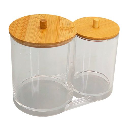 Organizador Duplo para Algodão e Cotonetes com Tampa de Bambu