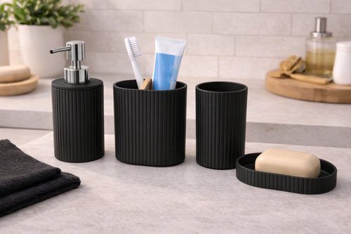 Conjunto Para Banheiro Com Tampa De Bambu - Preta