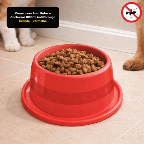Comedouro Para Gatos e Cachorros 1000ml Anti Formiga Grande - Vermelho