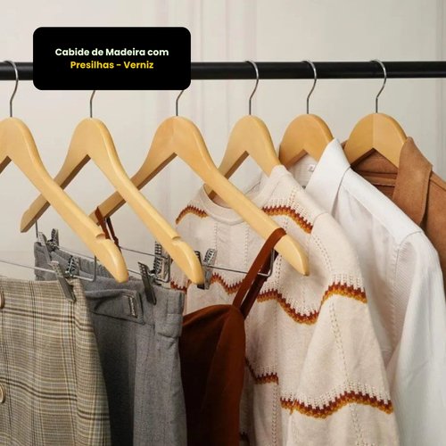 Cabide de Madeira com Presilhas - Verniz