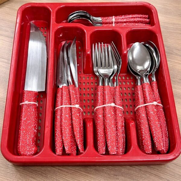 Conjunto Talheres Vermelho Aço Inox 26 Peças