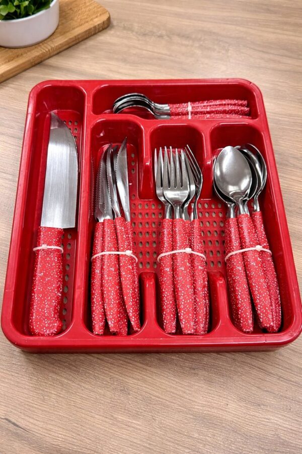 Conjunto Talheres Vermelho Aço Inox 26 Peças
