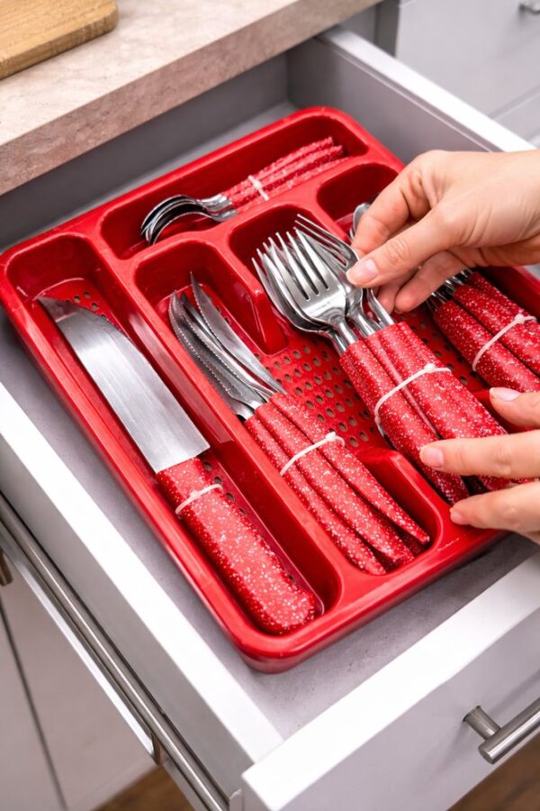 Conjunto Talheres Vermelho Aço Inox 26 Peças