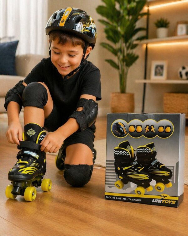 Patins Infantil com Kit de Proteção tam 30-33- Preta e amarela