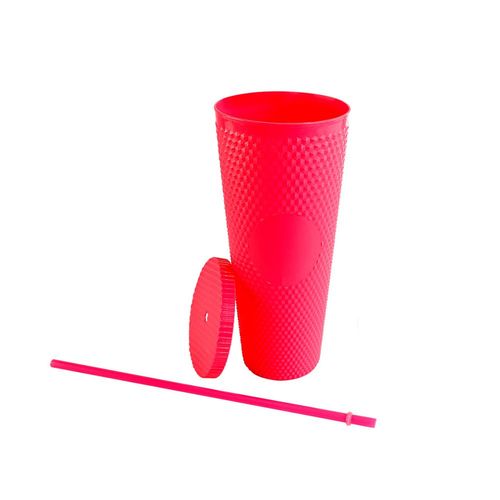 Copo com Canudo Rosa Escuro 1 Litro
