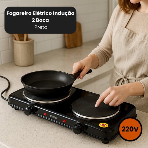 Fogareiro Elétrico Indução 2 Boca 220v - Preta
