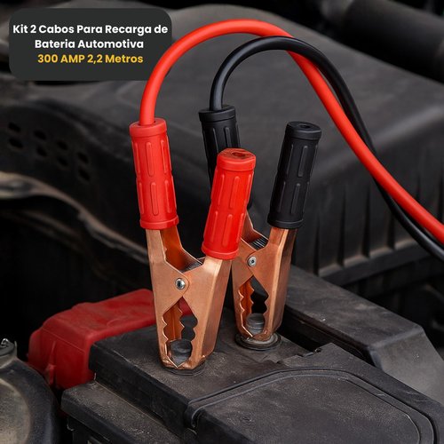 Kit 2 Cabos Para Recarga De Bateria Automotiva 300 Amp 2,2 Metros