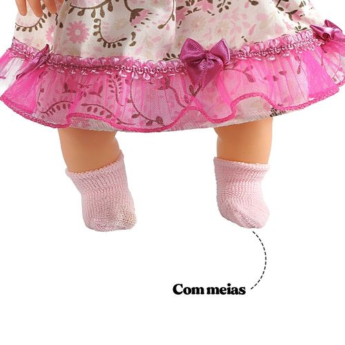 Boneca Anjos Baby Castanho Com Acessórios Mamadeira Chupeta e Sapatinhos