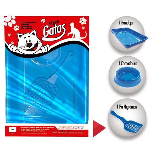 KIT Higiênico Bandeja Para Gatos Filhotes Caixa de Areia Gatos - AZUL
