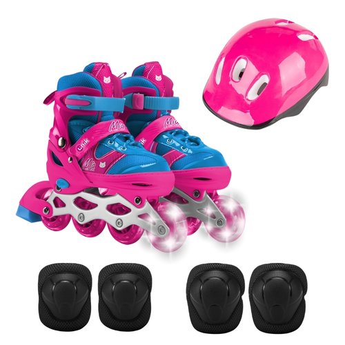 Patins Infantil Feminino Travessos 4 Rodas Esporte com LED e Acessórios 35-38 - Azul