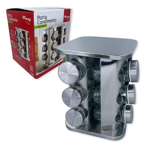 WE DROP - Porta Tempero e Condimentos Giratório Inox 12 Potes