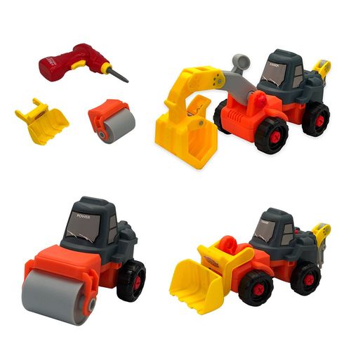 Kit Trator Escavadeira Guincho e Rolo 3 em 1 com Parafusadeira