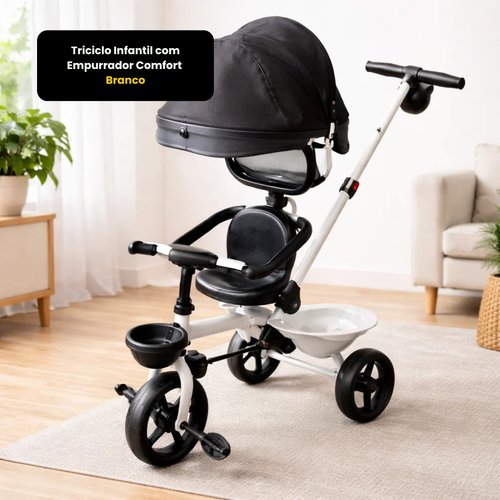 Triciclo Infantil com Empurrador Comfort Branco