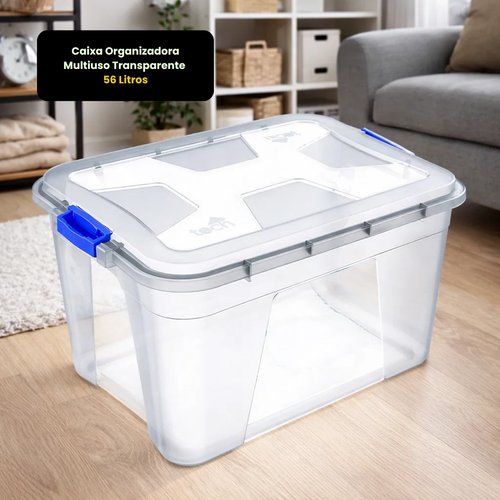 Caixa Organizadora Multiuso Transparente 56 Litros