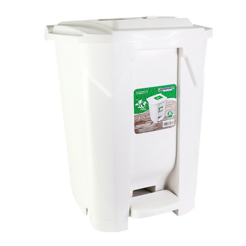 Lixeira Grande 2 Aberturas, Pedal e Rodas Branca de 60 Litros