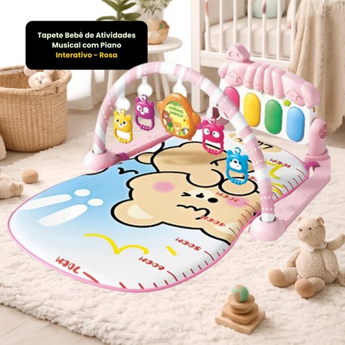 Tapete Bebê De Atividades Musical Com Piano Interativo - Rosa