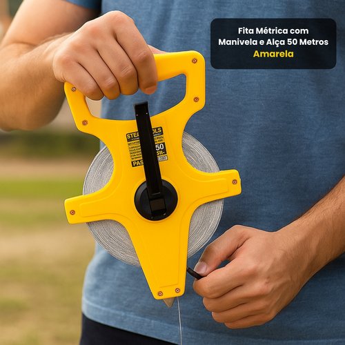 Fita Métrica com Manivela e Alça 50 Metros - Amarela