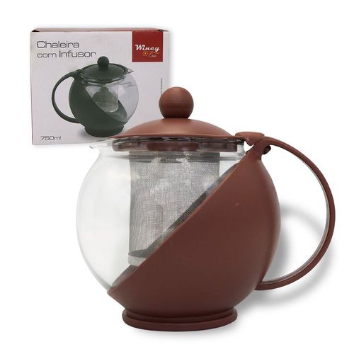 Chaleira Vidro Infusor Aço Inox Bule Chá Café 750ml Marrom/Verde - Sortidos