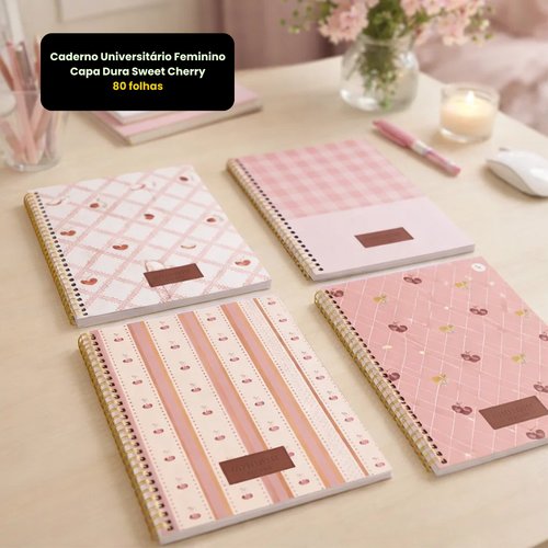 Caderno Universitário Feminino Capa Dura Sweet Cherry 80 Folhas – Sortido