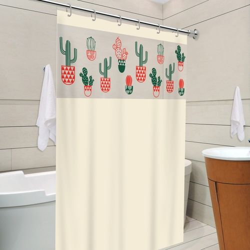 Cortina de Box Bege Visor Cacto Ilhos