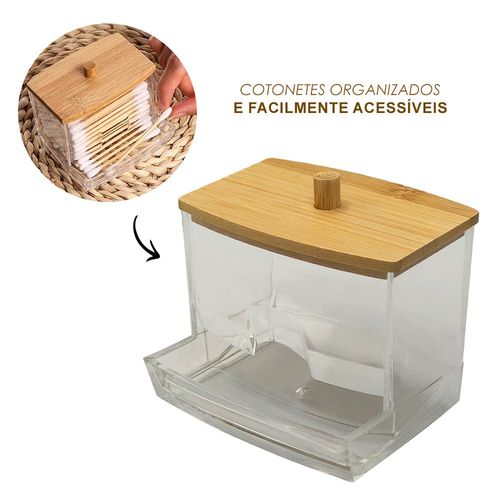 Porta Cotonete com Tampa de Bambu