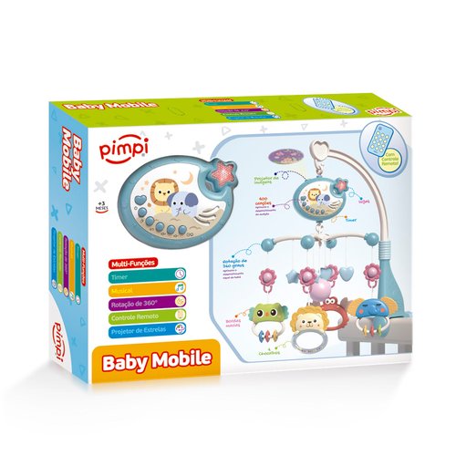 Móbile Musical Berço Bebê Controle Remoto Projetor Luz Estrelas Rotação 360