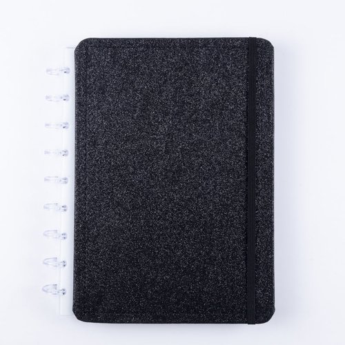 Caderno Shine Preto Médio M Capa Dura Disco Reposicionável Disko