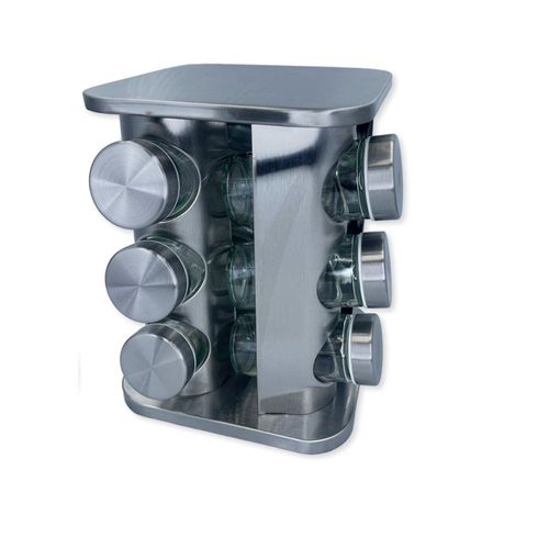Porta Tempero e Condimentos Giratório Inox 12 Potes
