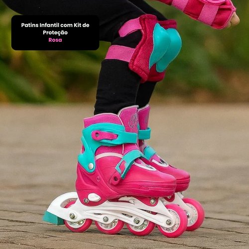 Patins Infantil com Kit de Proteção - Rosa