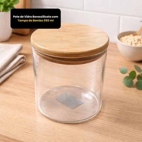 62rhh7b69qn-lg.jpg Pote De Borosilicato Com Tampa De Bambu 550 Ml