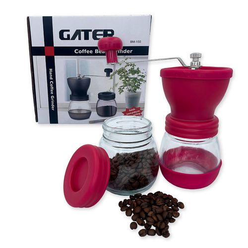 Moedor De Café Manual Vidro Plastico Inox Cerâmica - Rosa