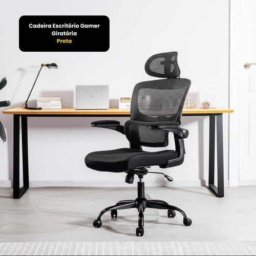 Cadeira Escritório Gamer Giratória - Preta