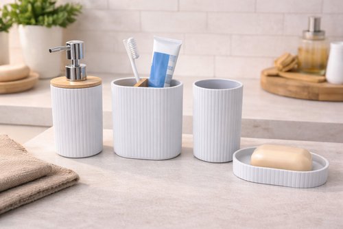 Conjunto para Banheiro com tampa de Bambu - Grafite