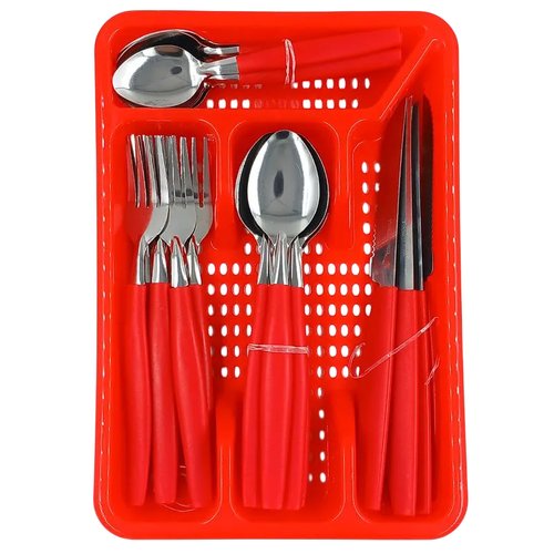 Jogo De Faqueiro 25 Peças Com Porta Talher - Vermelha
