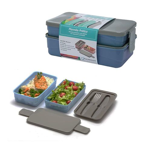 WE DROP - Marmita Prática Divisórias Organizadora Kit Com Talher - Azul