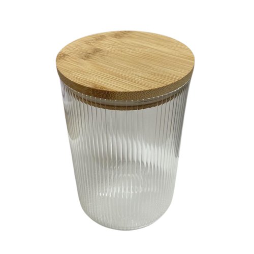 Pote De Vidro Borossilicato Listrado Com Tampa De Bambu 1l