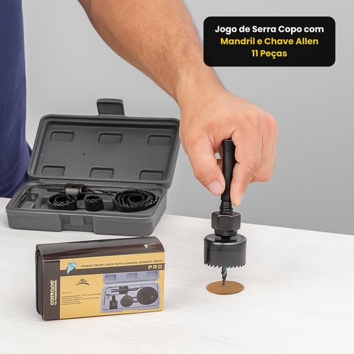 Jogo De Serra Copo Com Mandril E Chave Allen - 11 Peças
