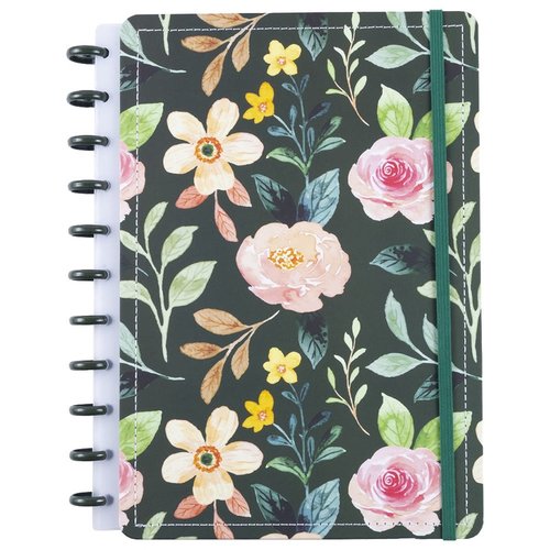 Caderno Garden Médio M Disco Reposicionável Floral Capa Dura Disko