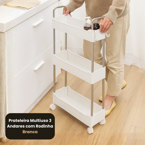 Prateleira Multiuso 3 Andares com Rodinha Branca