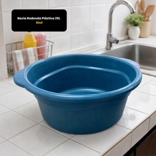 Bacia Redonda Plástica 25L Azul