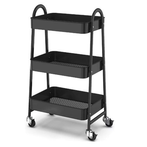 Prateleira De Metal Multiuso 3 Andares Com Rodinhas - Preto