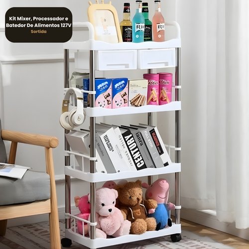 Prateleira Multiuso 4 Andares com 2 Gavetas Branca