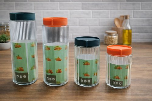 Conjunto 4 Potes Redondo De Vidro Com Tampa