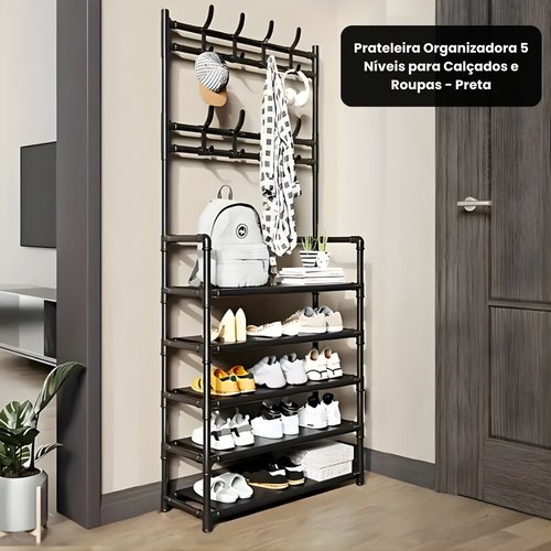 Prateleira Organizadora 5 Níveis para Calçados e Roupas - Preta