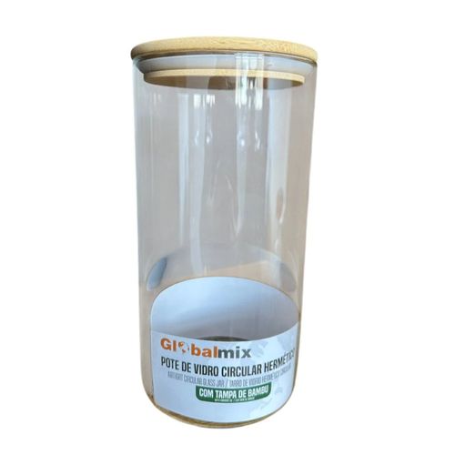 Pote De Vidro Circular Hermético Multiuso Com Tampa De Bambu - 1200ml