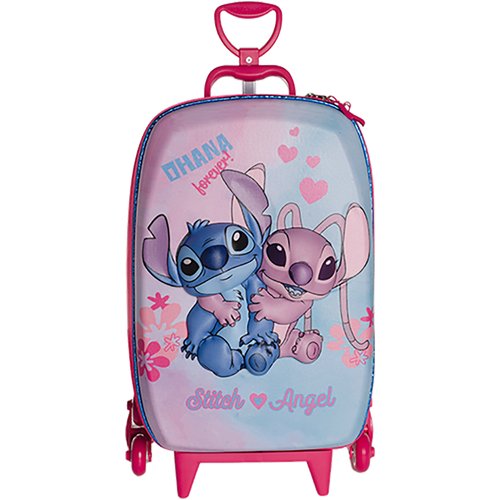 Mala Infantil Stitch e Angel 3D com Rodinhas - Multicolorida