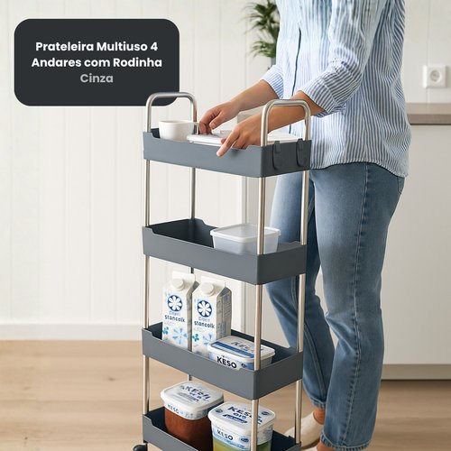 Prateleira Multiuso 4 Andares com Rodinha Cinza