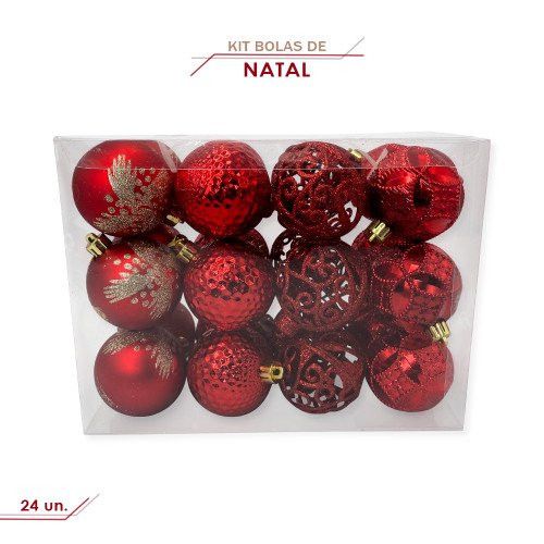 Kit Bolinhas De Natal 6cm Enfeite Natalino 24un Vermelho